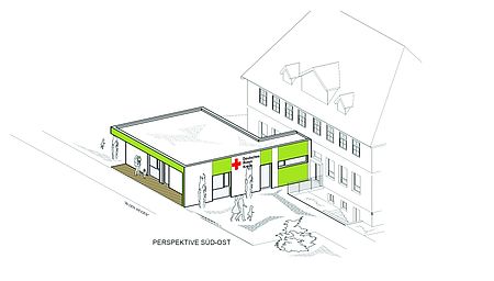 Ansicht mit dem neuen Anbau an das denkmalgeschützte Hauptgebäude in dem der DRK-Kindergarten Lützeln untergebracht ist. ildrechte: Architektenbüro Artec, Dirk Schmelter