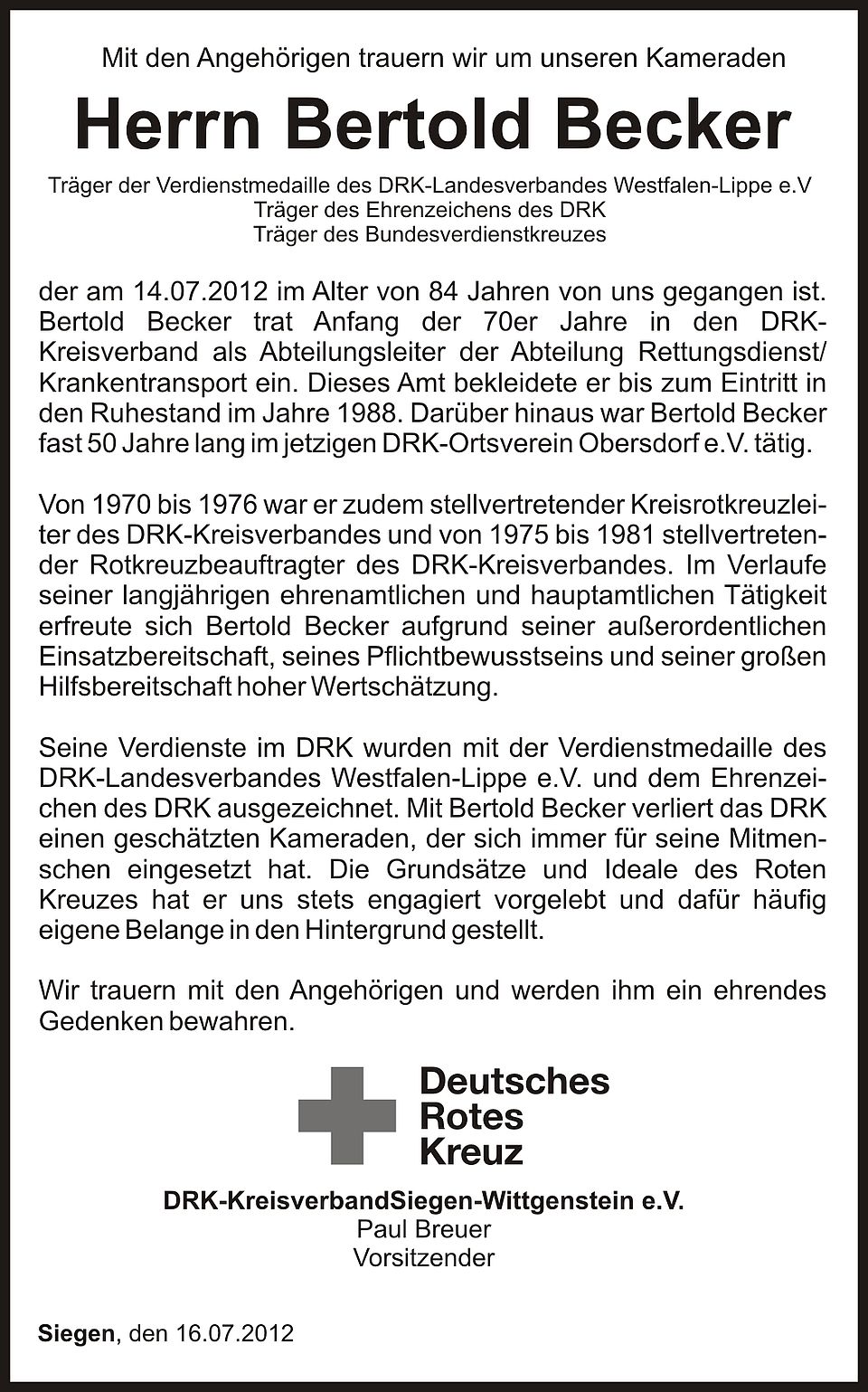 Nachruf Bertold Becker