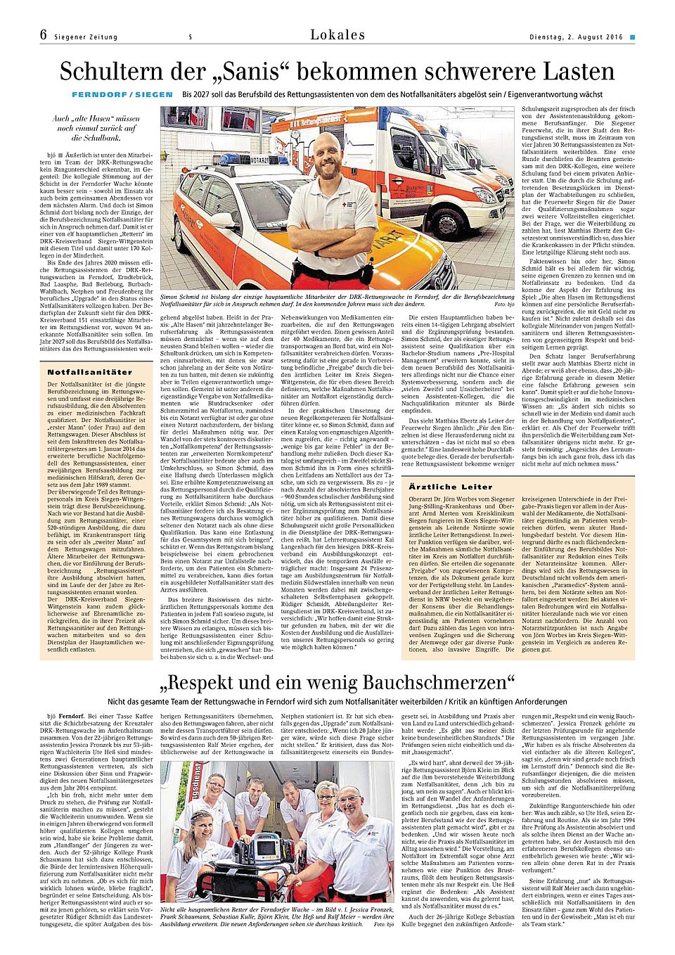 Bericht der Siegener-Zeitung vom 2.8.2016